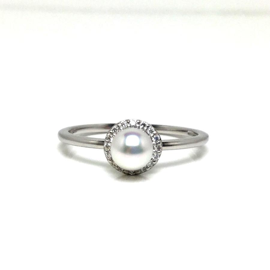真珠 リング パール アコヤ真珠 真珠リング パールリング 4.8mm Pt900 プラチナ ダイヤモンド 0.05ct 80008の画像