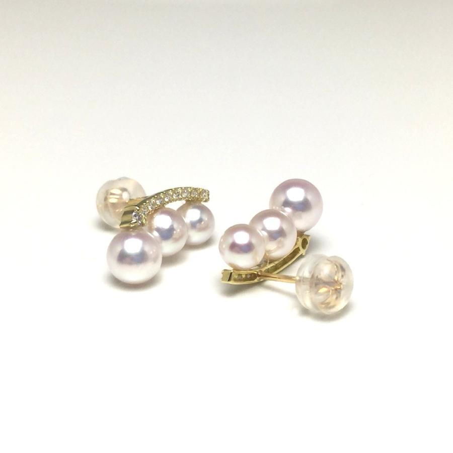 真珠 ピアス パール アコヤ真珠 スタッド 真珠ピアス パールピアス 4.5-5.5mm K18 イエローゴールド ダイヤモンド 0.14ct 80016の画像