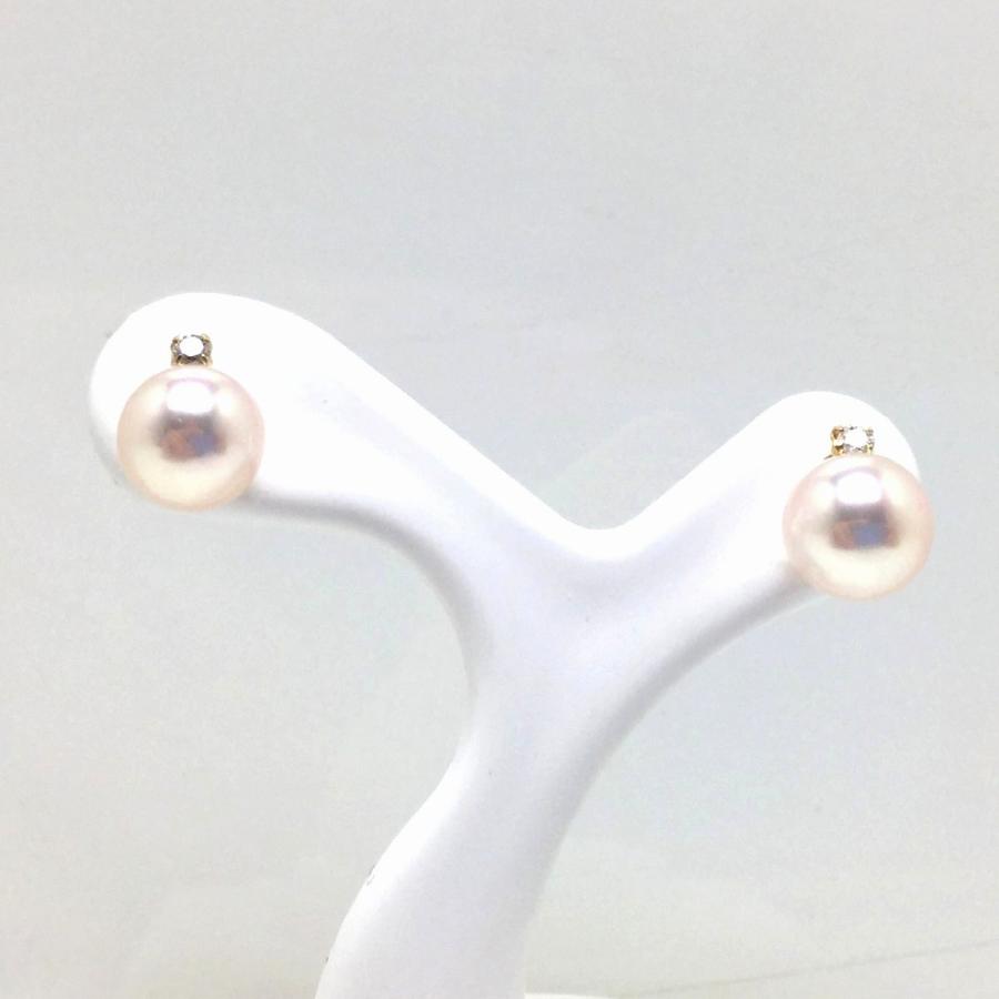 真珠 ピアス パール アコヤ真珠 スタッド 真珠ピアス パールピアス 6.65mm K18 イエローゴールド ダイヤモンド 0.04ct 80018