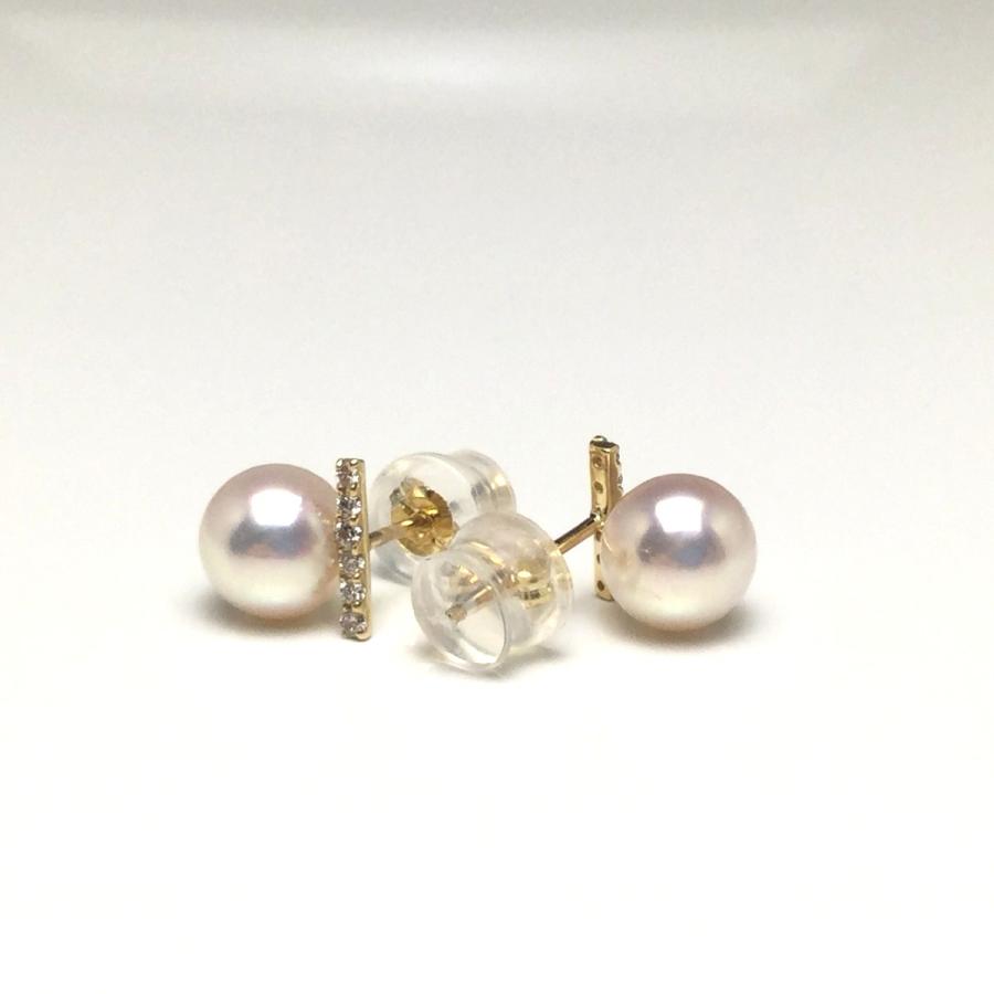 真珠 ピアス パール アコヤ真珠 スタッド 真珠ピアス パールピアス 6.6mm K18 イエローゴールド ダイヤモンド 0.06ct 80021