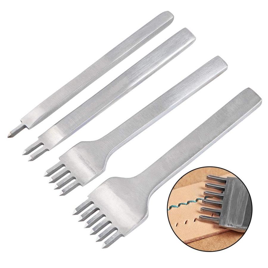 年間定番 送料200円 レザークラフト 道具 工具 菱目打ち 4本 セット 3mm 4mmピッチ ハンドメイド 革製品 皮革 革 細工 趣味 縫い穴 手芸 菱目打ち レザークラフト 皮革工芸用 4本 セット革細工 DIY レザー工具セット (4mmのセット)