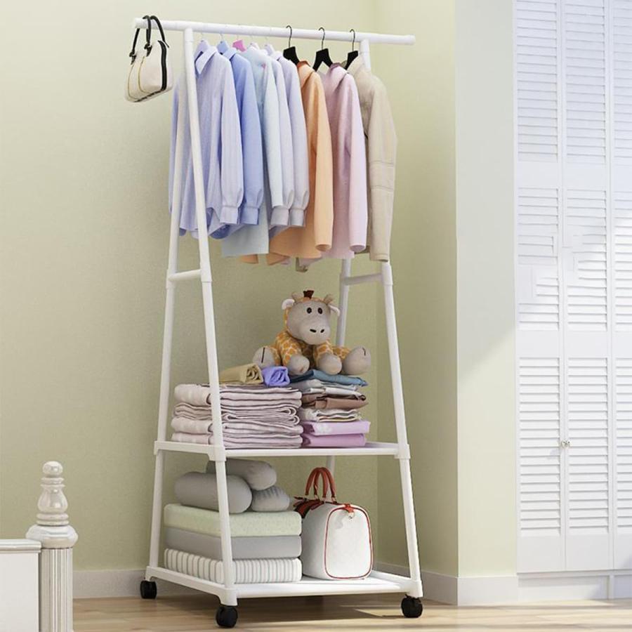 送料690円 ハンガーラック スリム 2段 頑丈 棚付き パイプハンガー