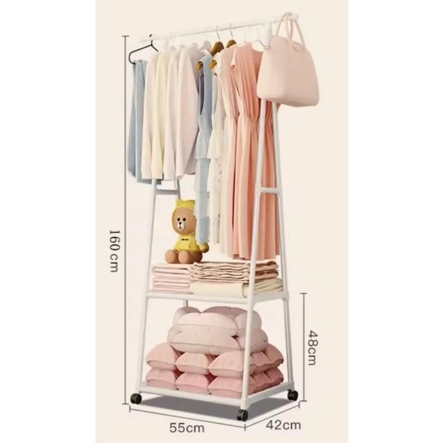 送料690円 ハンガーラック スリム 2段 頑丈 棚付き パイプハンガー