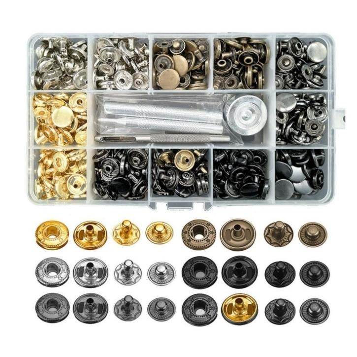 メタル スナップボタン バネホック  カシメ レザークラフト 132点セット 6色 真鍮リベット 12.5mm  バッグ ベルト 打ち具付き（Yahoo!・isozaki-store）