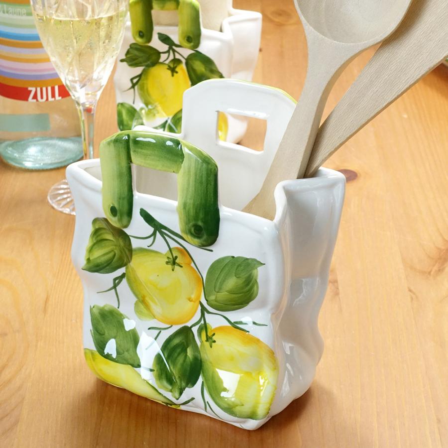 イタリア製 レモン柄 カフェ 食器 陶器製 バスケット ペーパバッグ 型 