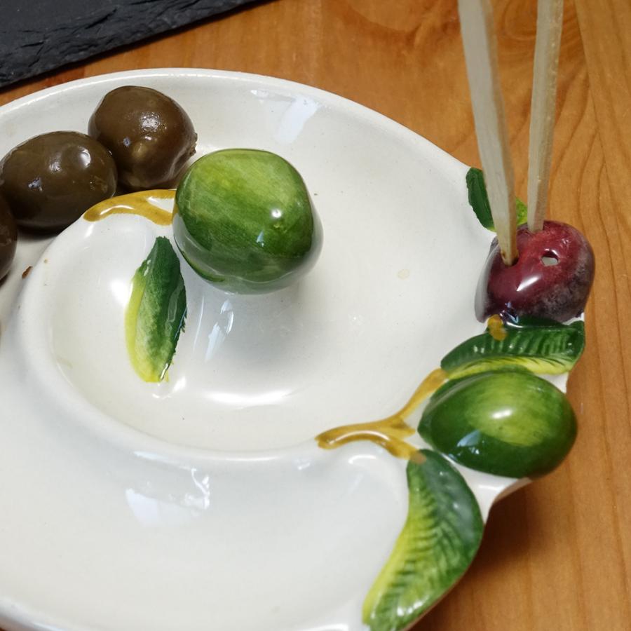イタリア 食器 (12cm) オリーブ柄 陶器製 ピックスタンド付 渦巻き 型