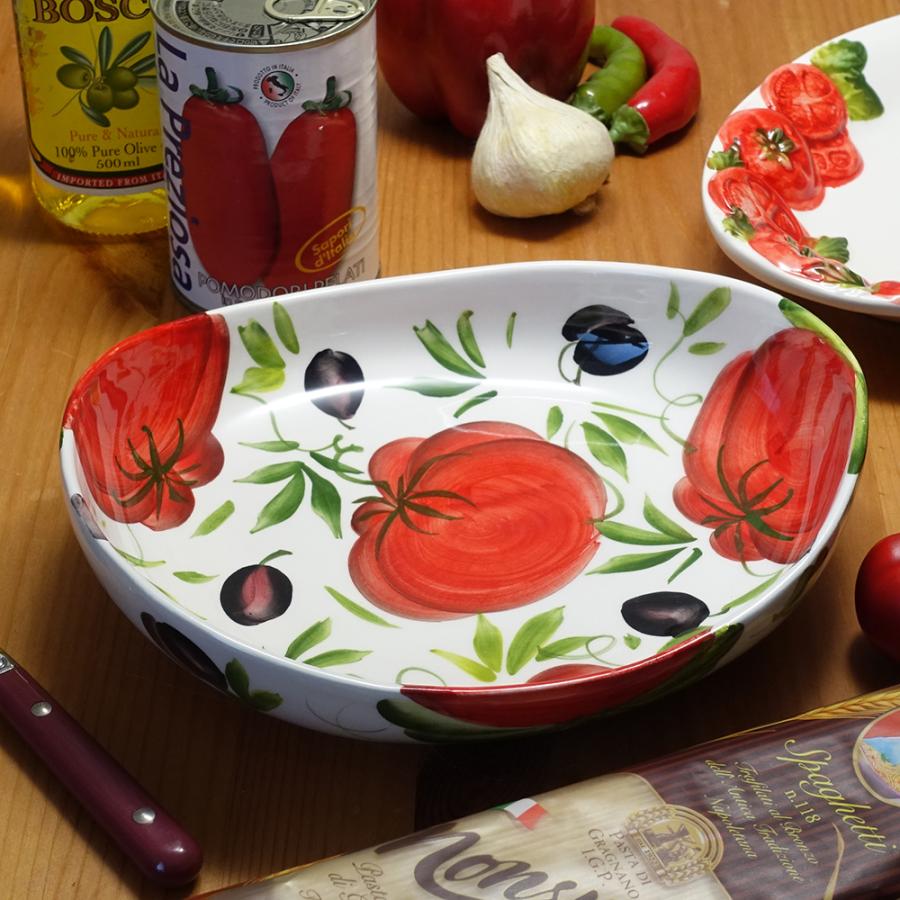 イタリア製 トマト柄 サラダボウル 浅め 陶器 食器 ハンドメイド