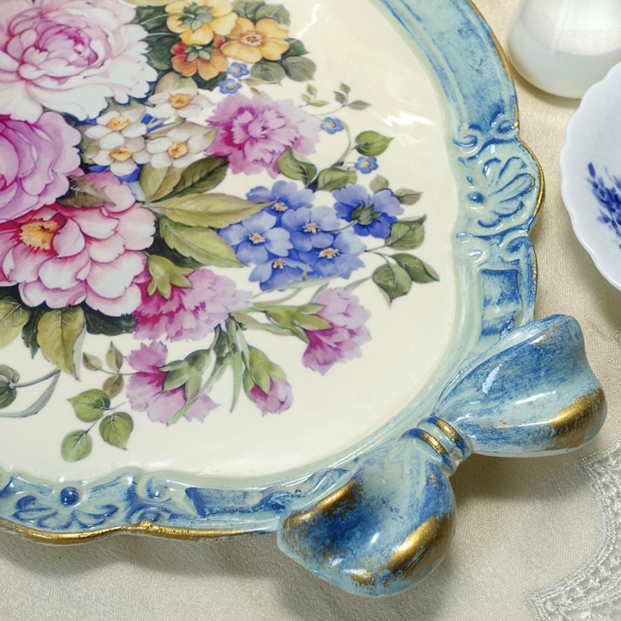 イタリア製 レジン トレイ 軽量 お盆 菓子盆 卓上用トレイ ヨーロッパ アンティーク調 ブルー 46cmX31cm ピオニー マリーゴールド フラワー柄 青 isp-2125gi |  | 02