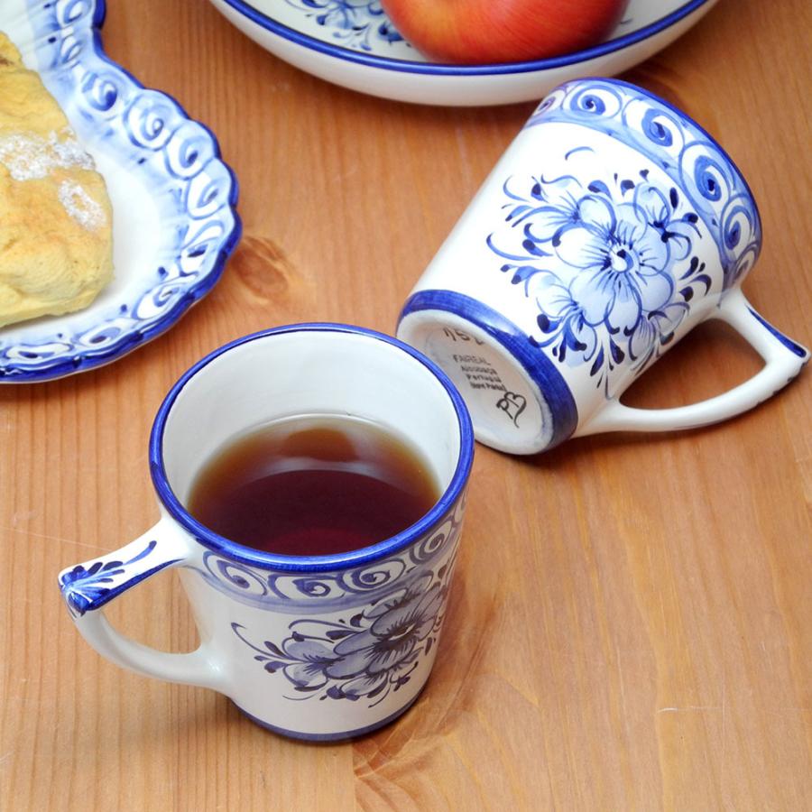 ポルトガル製 陶器 大きめ マグカップ アズレージョ 白地 食器 青