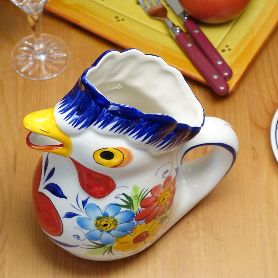 ポルトガル製 陶器製 ニワトリ ジャグ 水差し ハンドメイド ピッチャー