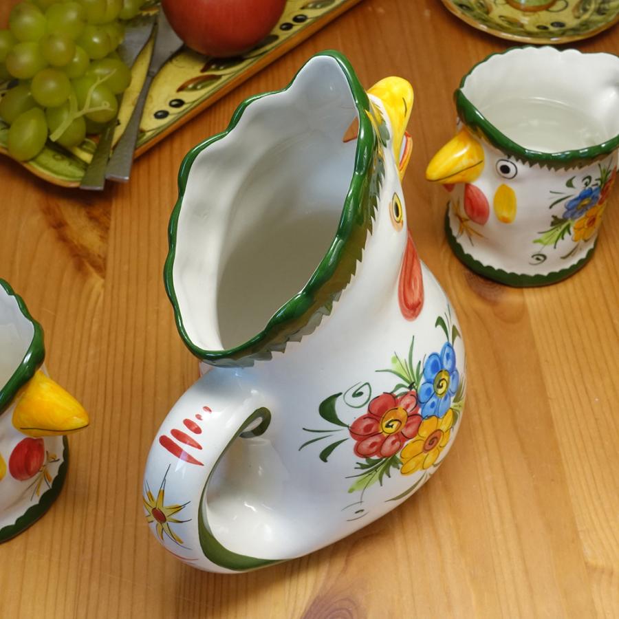 ポルトガルにて購入　水差し　ピッチャー　陶器 ポルトガル製 陶器製 ニワトリ ジャグ 水差し ハンドメイド
