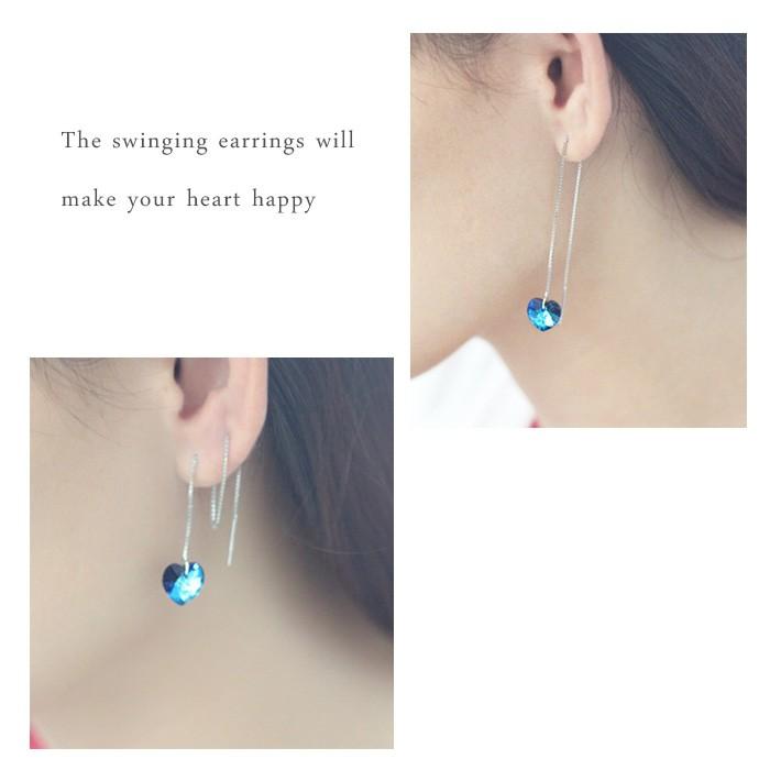 ピアス レディース シルバー925 アメリカンピアス ハート 揺れる チェーンピアス ブルー |  | 02