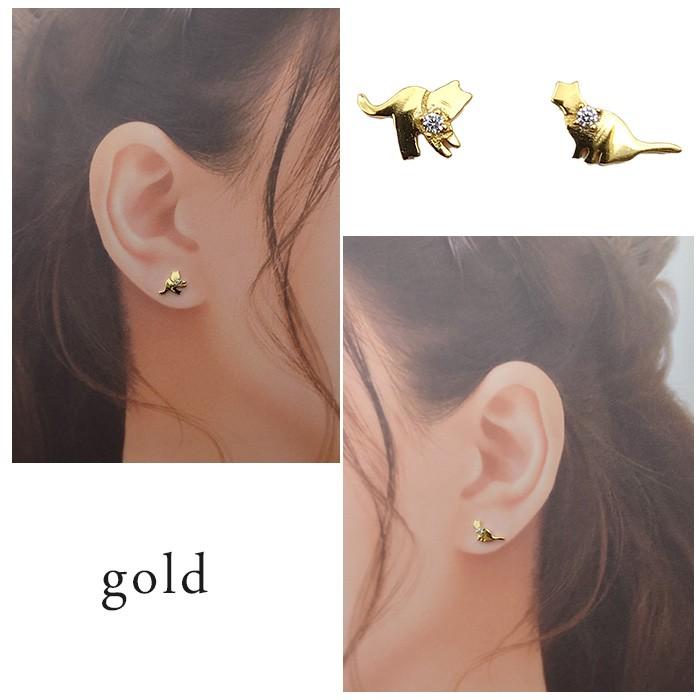ピアス 猫 シルバー925 小さめ ゴールドK14仕上げ シルバー A5ジルコン 猫好き プレゼント アレルギーフリー |  | 04