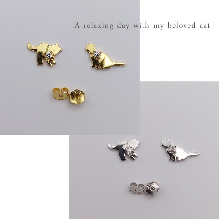 ピアス 猫 シルバー925 小さめ ゴールドK14仕上げ シルバー A5ジルコン 猫好き プレゼント アレルギーフリー |  | 06