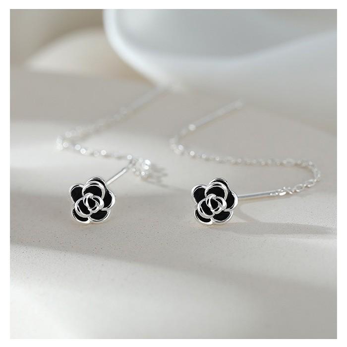 ピアス レディース シルバー999 チェーンピアス 椿 花モチーフ 高級感 黒椿  アメリカンピアス |  | 02