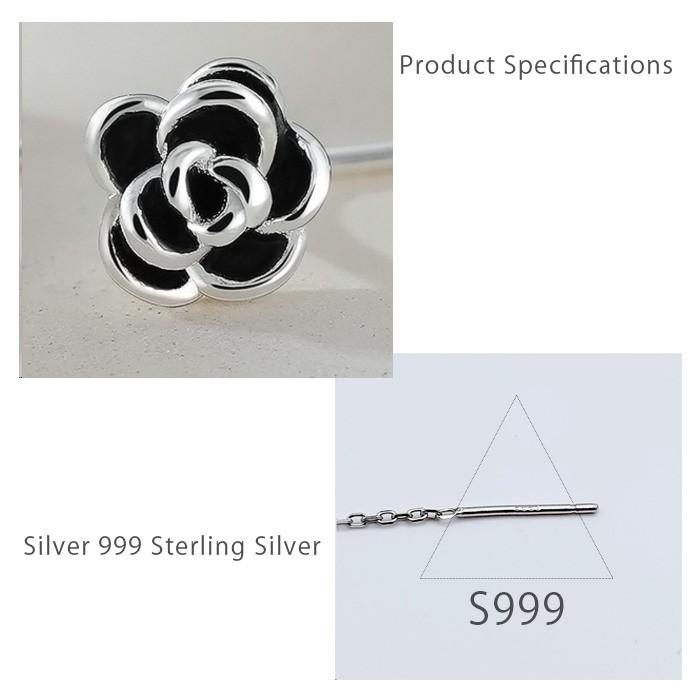 ピアス レディース シルバー999 チェーンピアス 椿 花モチーフ 高級感 黒椿  アメリカンピアス |  | 03
