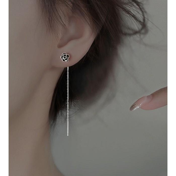 ピアス レディース シルバー999 チェーンピアス 椿 花モチーフ 高級感 黒椿  アメリカンピアス |  | 04