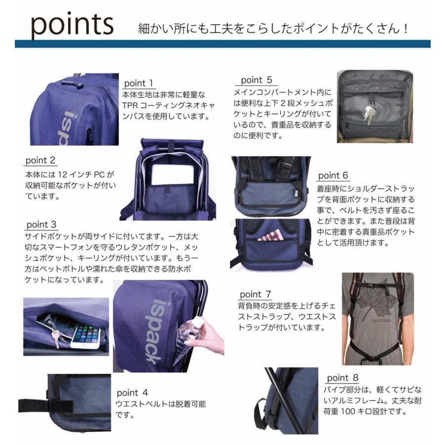イスパック ネオキャンバス イス リュック 座れる 防水 便利