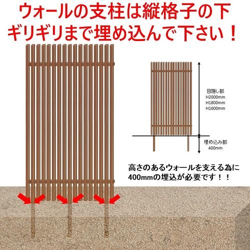 アルミフェンス 目隠し 縦格子 木目調 H1800ウォール格子ウッド基本 