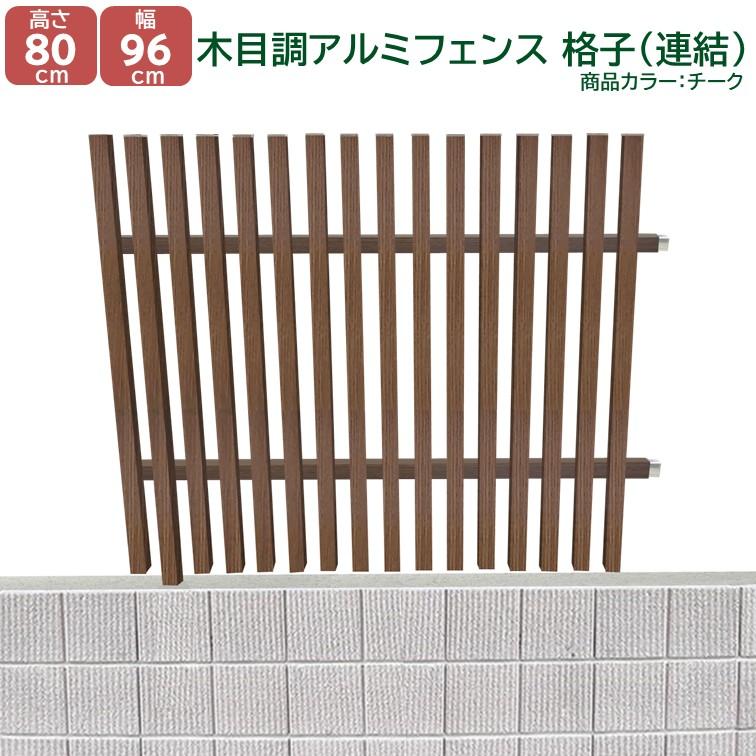 アルミフェンス チーク 高さ800mm X 幅960mm 縦格子 連結タイプ 目隠し 