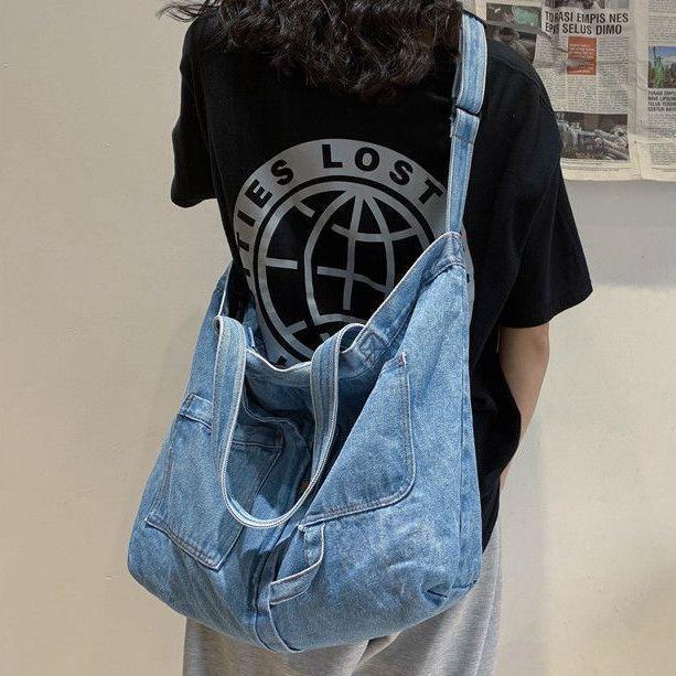 デニム リメイク風 大容量 ショルダーバッグ マザーズバッグ エコ
