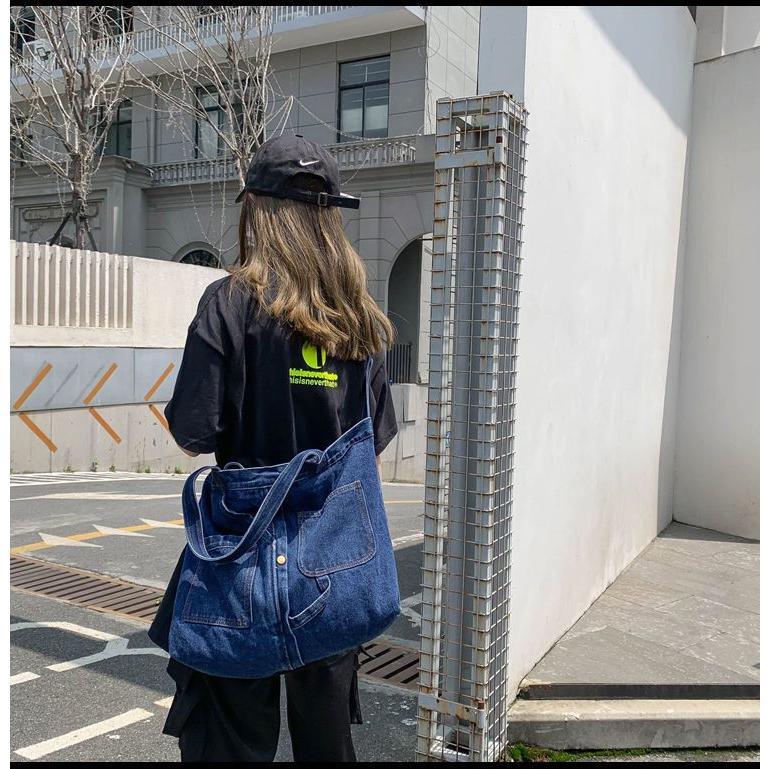 デニム リメイク風 大容量 ショルダーバッグ マザーズバッグ エコ