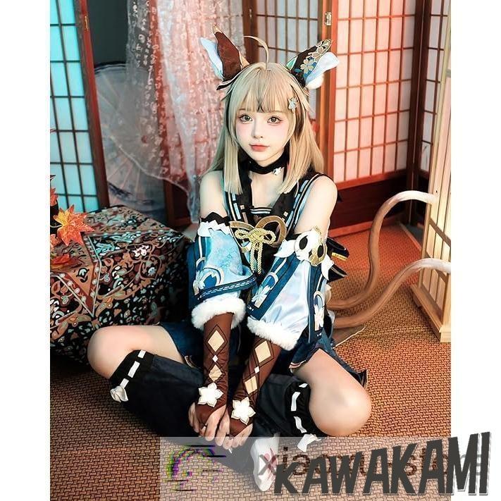 値下げ◯ アイノ　原神　コスプレ　ウィッグ　靴　衣装　フルセット 原神 Genshin アイノ-Aino コスプレウィッグ ネット付き 未カット 耐熱