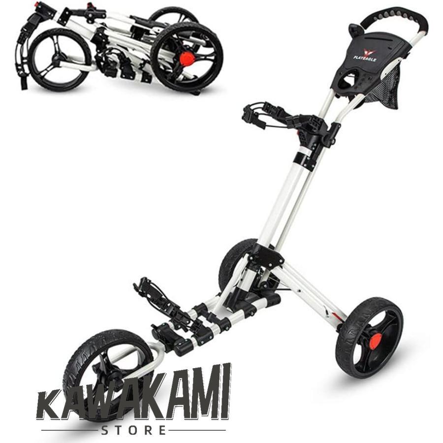 【2024年新】折りたたみ式 3 輪バッグ トロリー ブレーキ付/傘立て/水筒置き ゴルフ用カート プッシュプルゴルフカート アルミ合金製 開閉が簡単 練習収納 手引_5