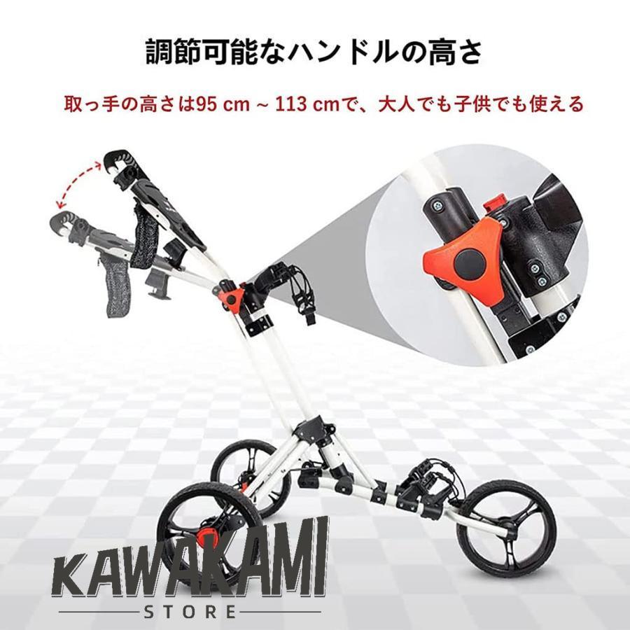 【2024年新】折りたたみ式 3 輪バッグ トロリー ブレーキ付/傘立て/水筒置き ゴルフ用カート プッシュプルゴルフカート アルミ合金製 開閉が簡単 練習収納 手引_8