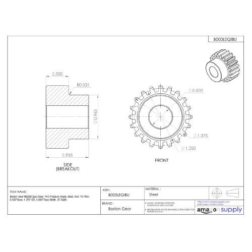 購入し ボストンギアNB30B-7/8平歯車、14.5圧力角、スチール、インチ、16ピッチ、0.875ボア、2OD、0.500フェイス幅、30歯