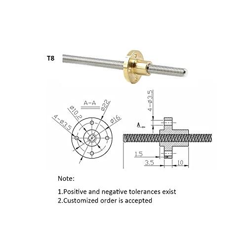 当日発送可能 精密T8 8mmリードネジ300mm/11.813Dプリンタマシン用真鍮ナット付きZ軸(ピッチオブネジ:2mm、リード:8mm)