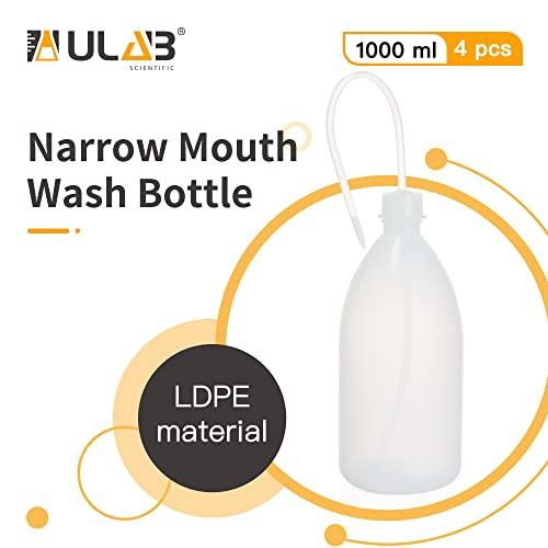 最善 ULAB容量1000ml (33.8oz) 洗浄瓶4本、細口スクイーズボトル、LDPE素材、長注チューブ付、UWB1027