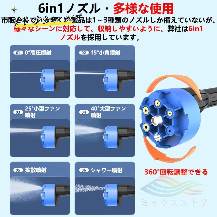 高圧洗浄機 コードレス 充電式 8MPa 6IN1 マキタ18Vバッテリー対応 電力量表示 水圧洗浄機 家庭用 自吸式 多機能ノズル付き洗車機強化版 水圧10段階調整｜issa-store2｜04