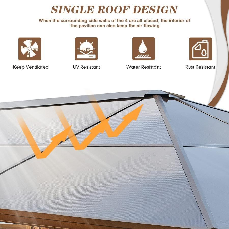 アウトドア ハードトップ ポリカーボネートガゼボ キャノピー カーテン アルミフレーム ネット付き 庭 パティオ用 10フィート×13フィート 庭 パティオ用 アウトドア キャノピー ネット付き ハードトップ 10フィート×13フィート カーテン ポリカーボネートガゼボ アルミフレーム