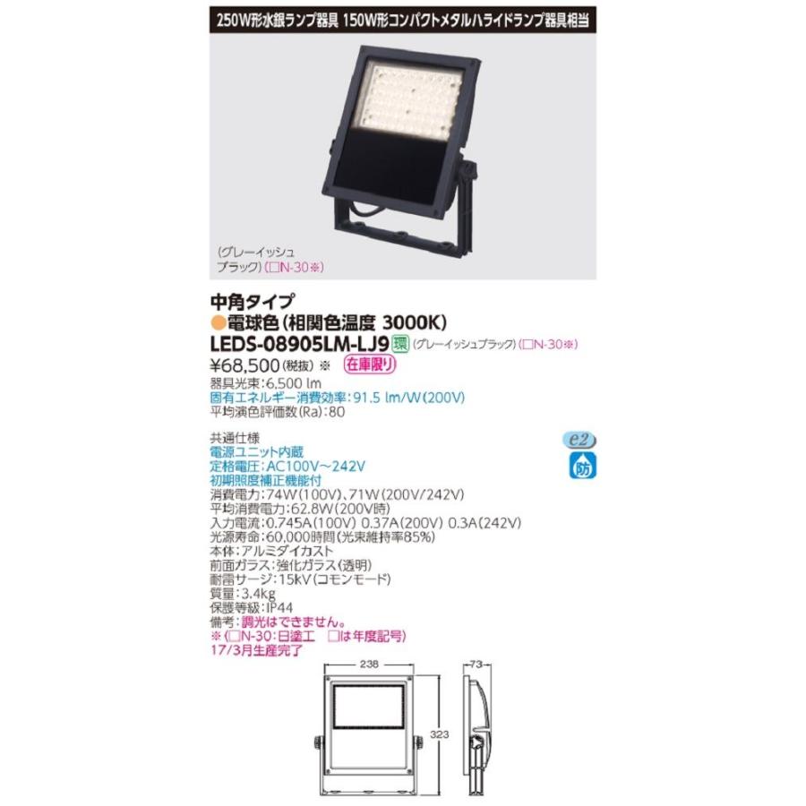 ★TOSHIBAライテック電源ユニット内蔵小角形LED投光器未使用品★ LED投光器 電球色 電源ユニット内蔵 中角形 グレーイッシュブラック