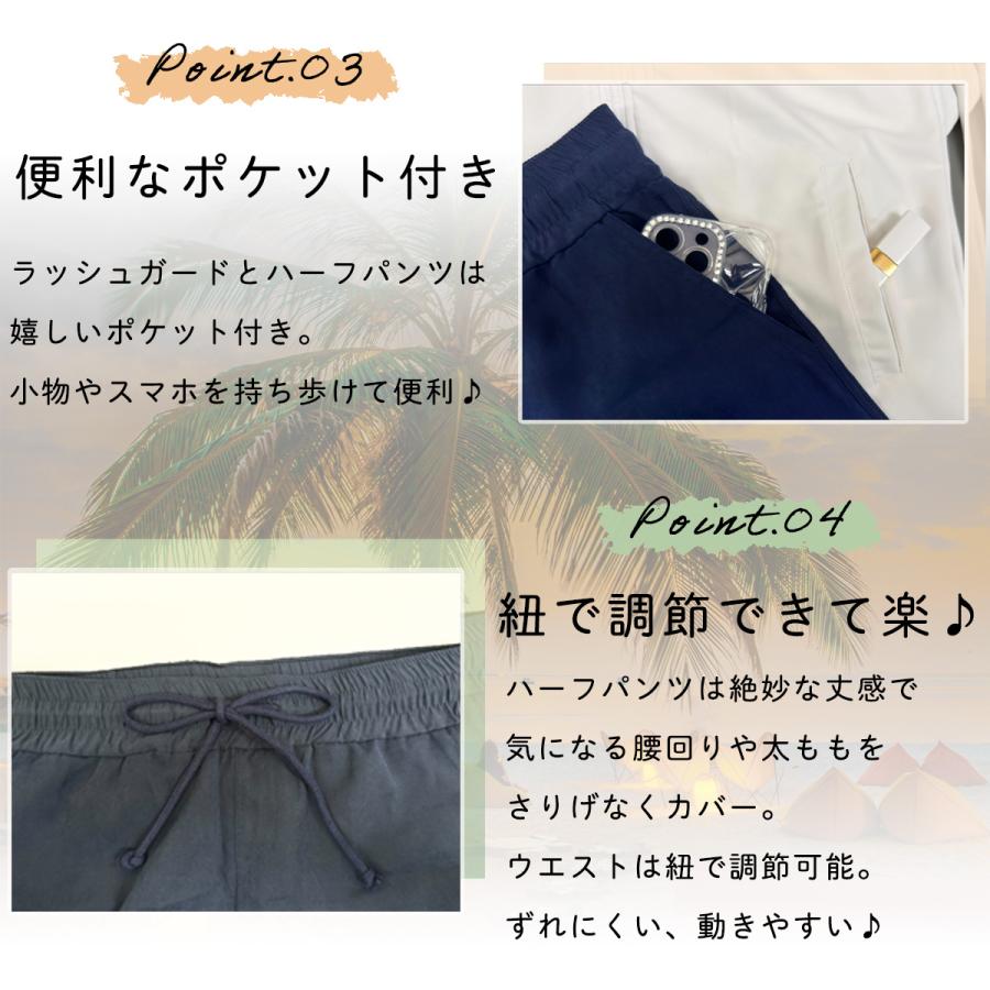 タンキニ ラッシュガード セット 水着 体型カバー レディース ボーダー トップス 可愛い ショートパンツ 上下4点セット 長袖 指穴付きの画像