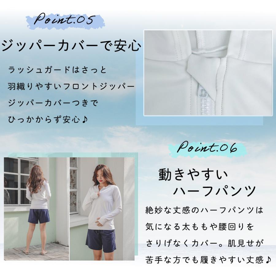 タンキニ ラッシュガード セット 水着 体型カバー レディース ボーダー トップス 可愛い ショートパンツ 上下4点セット 長袖 指穴付きの画像