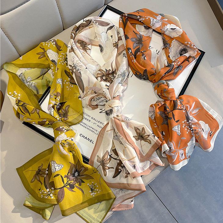 スカーフ レディース シルク タッチ 春 夏 秋 冬 用 ボタニカル スカーフ レディース シルク タッチ 春 夏 秋 冬 用 ボタニカル