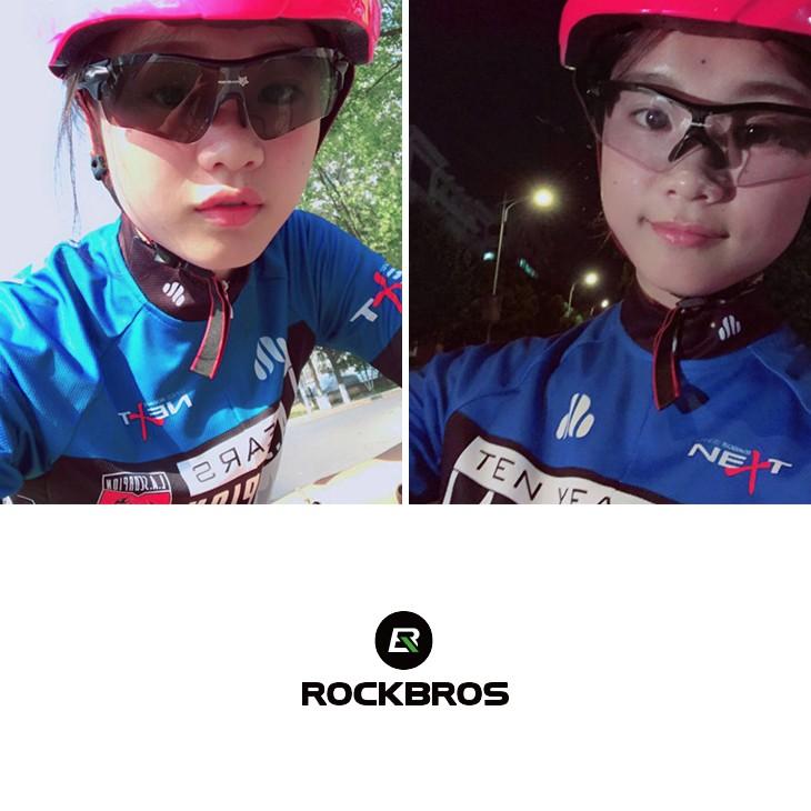 ROCKBROS 調光サングラス 偏光レッドレンズ 近視フレーム付 自転車