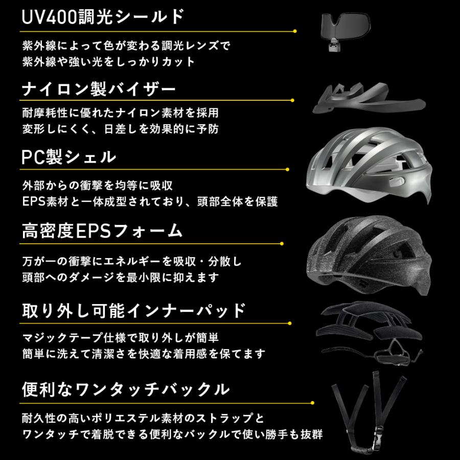 ROCKBROS ヘルメット 自転車 テールライト付き 大人 シールド バイザー