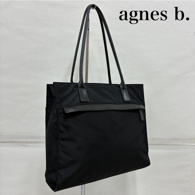 美品♪アニエスベー ボヤージュ トートバッグ ナイロン ファスナー A4 肩掛け agnes b. アニエスベー ボヤージュ ナイロン レザー ロゴ型押し