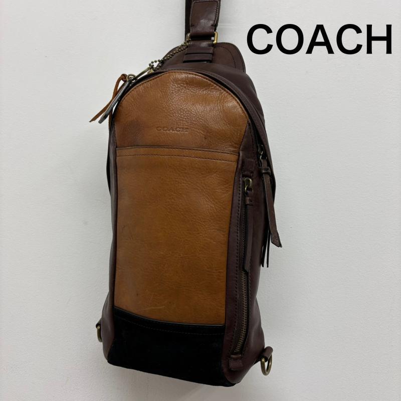 COACH ボディバッグ 70796 レザー スウェード ブラウン ブラック