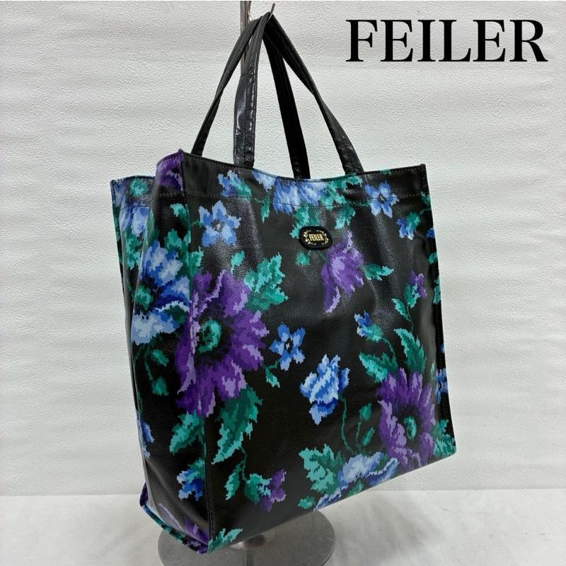 古着 FEILER フェイラー 大判 トートバッグ 花柄 A4収納 - 10141105 