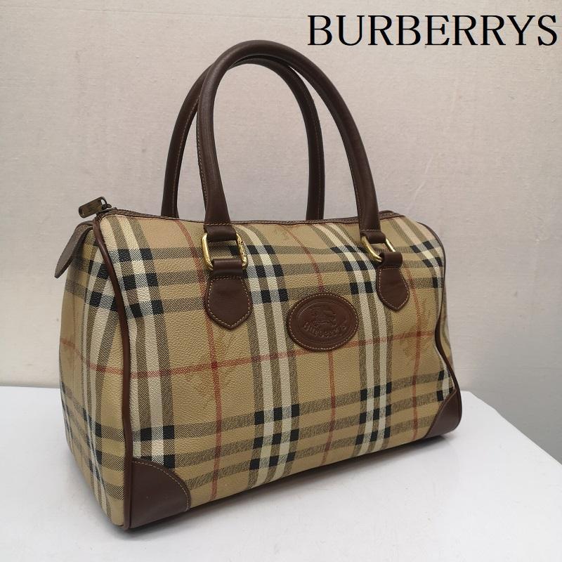 【美品】バーバリーロンドン ミニボストンバッグ ノバチェック PVC レザー バーバリー ミニボストンバッグ ノバチェック メガチェック PVC