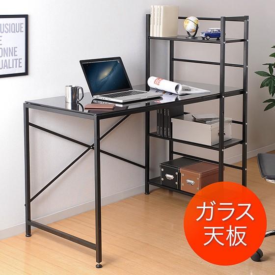 シェルフ付パソコンデスク ガラス天板 ブラック Yk Desk084bk イス王国 通販 Yahoo ショッピング