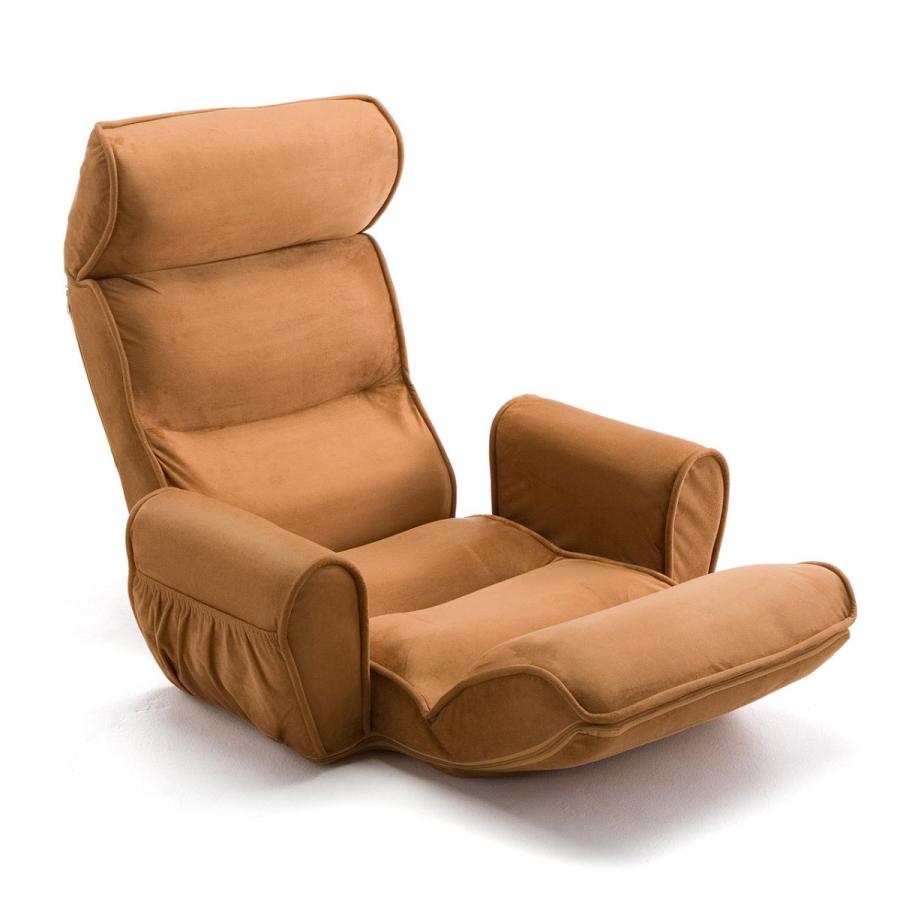 座椅子 リクライニング ハイバック 肘掛付き 低反発 クッション サイドポケット付き ブラウン :YK-SNC103BR:イス王国 - 通販