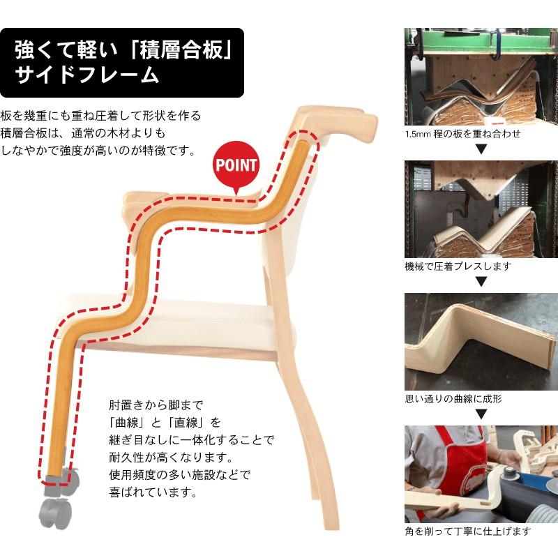 貞苅椅子製作所 ダイニングチェア 高齢者椅子 肘付 キャスター付き