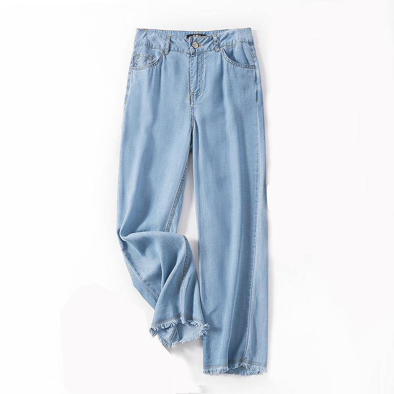 夏用デニムパンツ レディース テンセル 爽やか ブリーチブルー ソフト 薄手 ゆったり ロングパンツ シンプル 定番 : ISYDストア ...