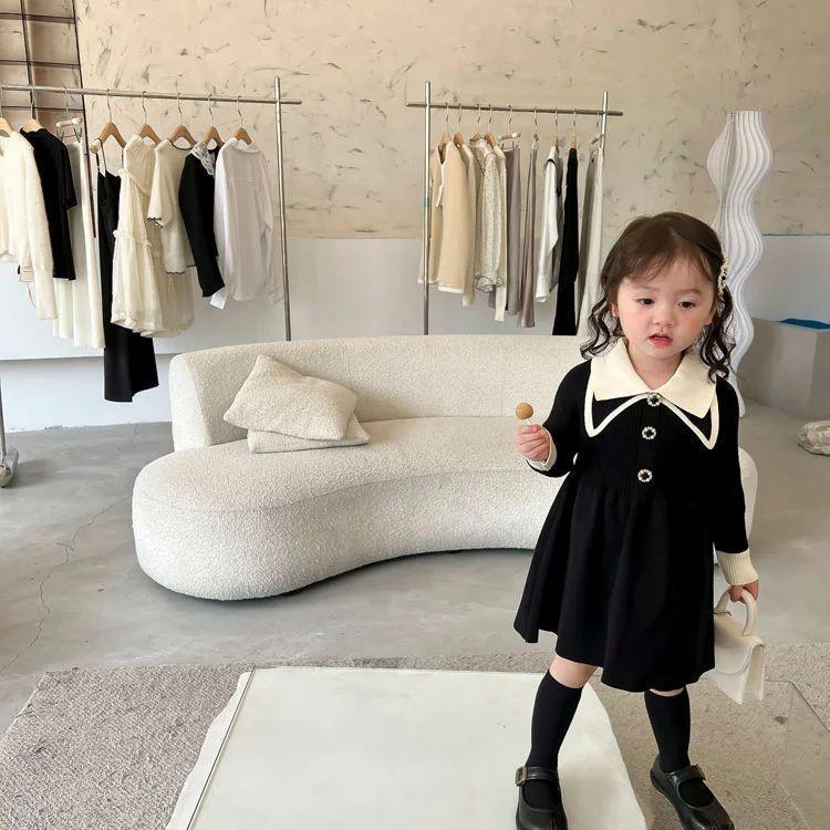 キッズワンピース フォーマル 子供服女の子 長袖 白襟