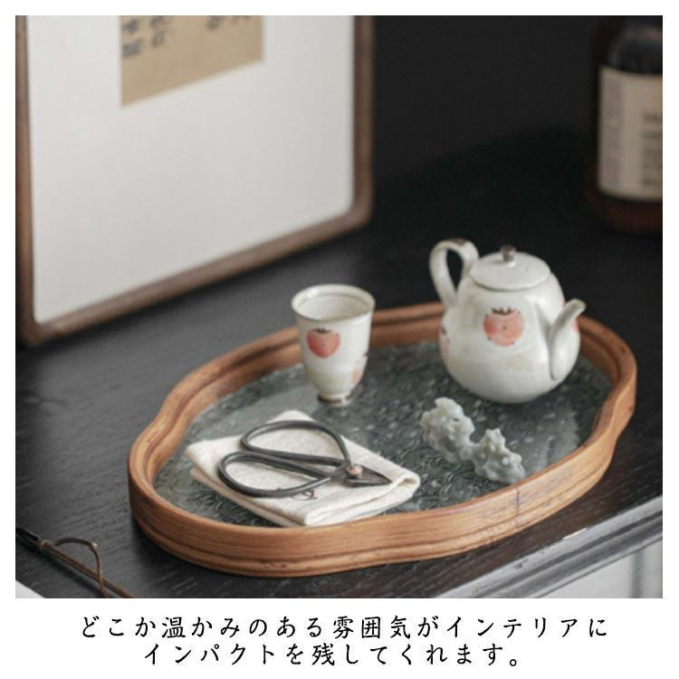 花海棠柄 トレー お盆 トレイ 竹 ガラス 盛器 雲型 楕円 お皿